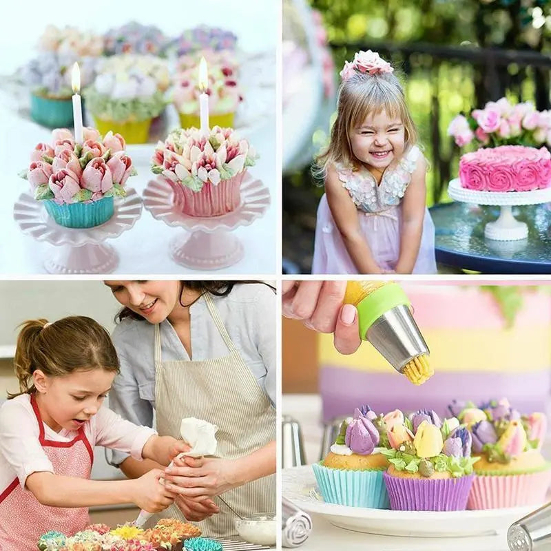Tulina CakeCraft — Rustfritt stål dekorasjonsdyse-sett med silikonpose