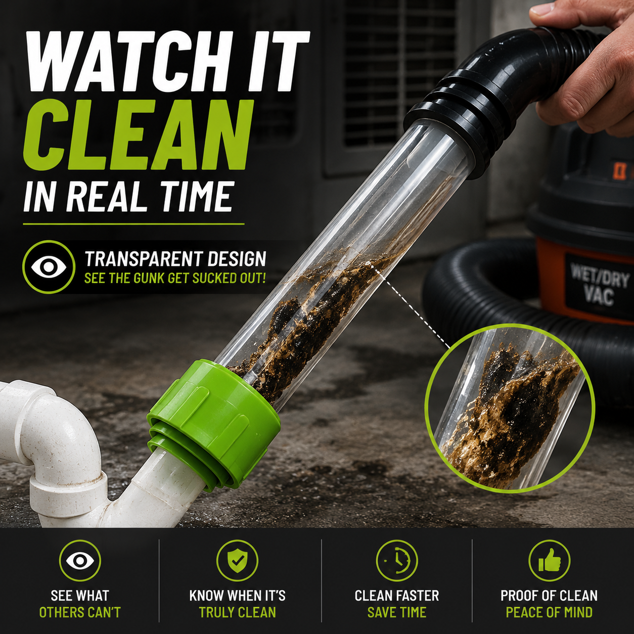 AeroClean AC Drain Line Cleaning Tool | Universal Fit, Transparent Design 2