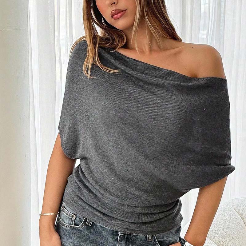 Aura Batwing Top | Asymmetrical Off-Shoulder, Premium Ribbed Knit 0