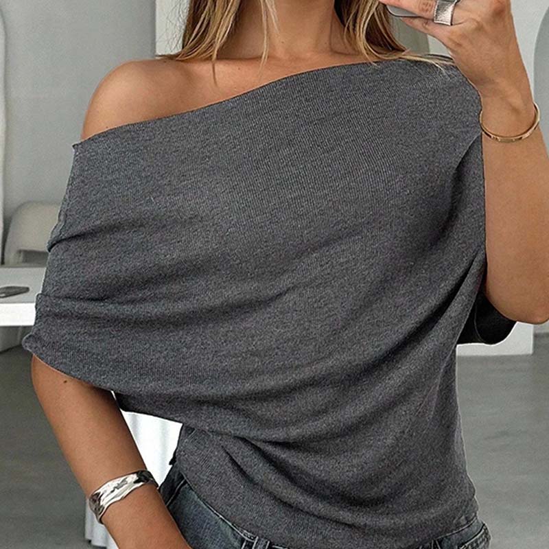 Aura Batwing Top | Asymmetrical Off-Shoulder, Premium Ribbed Knit 1
