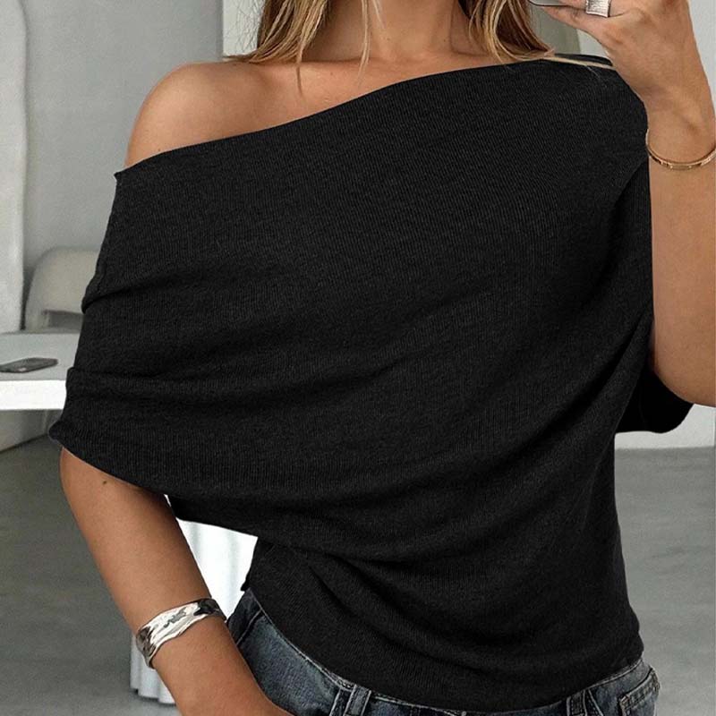 Aura Batwing Top | Asymmetrical Off-Shoulder, Premium Ribbed Knit 9
