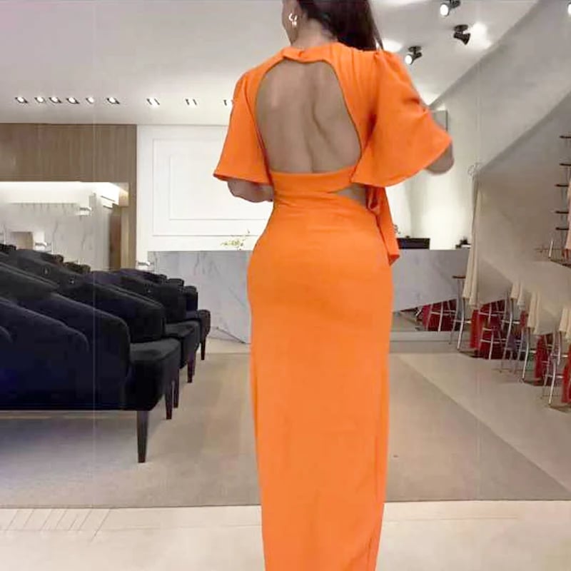 Bella Backless Midi Dress | Black, Thigh Slit, Waist Cutout 3