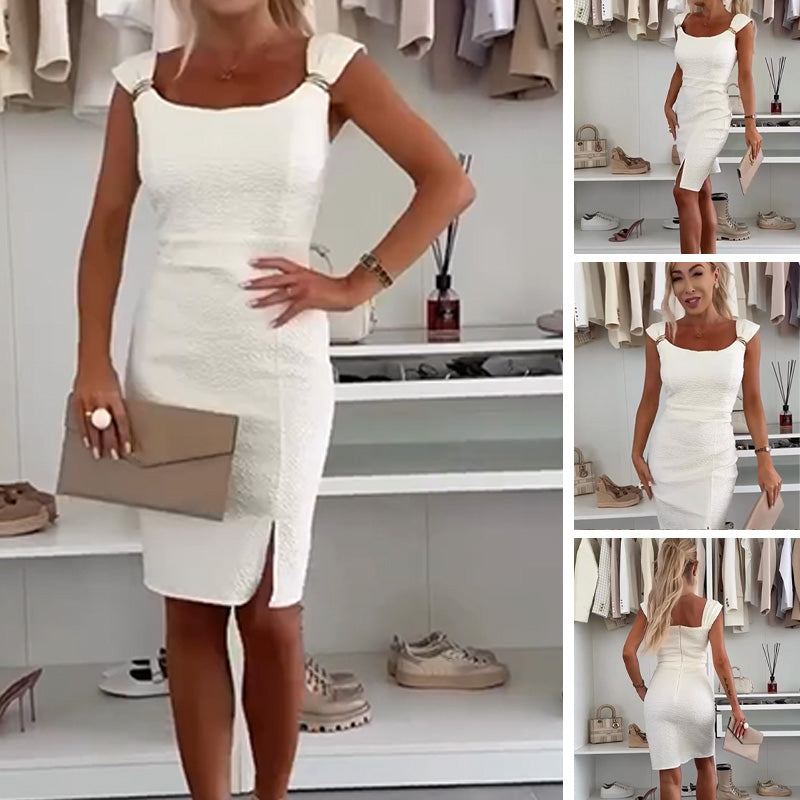 Bella Bodycon Dress | Elegant Side Slit, White Cocktail Dress