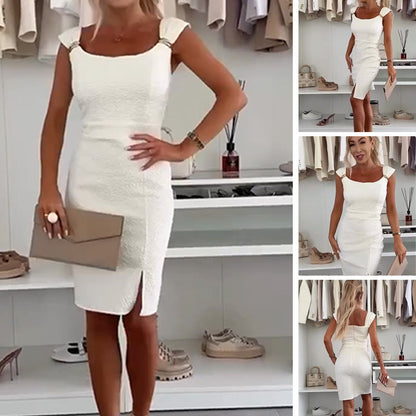 Bella Bodycon Dress | Elegant Side Slit, White Cocktail Dress 0