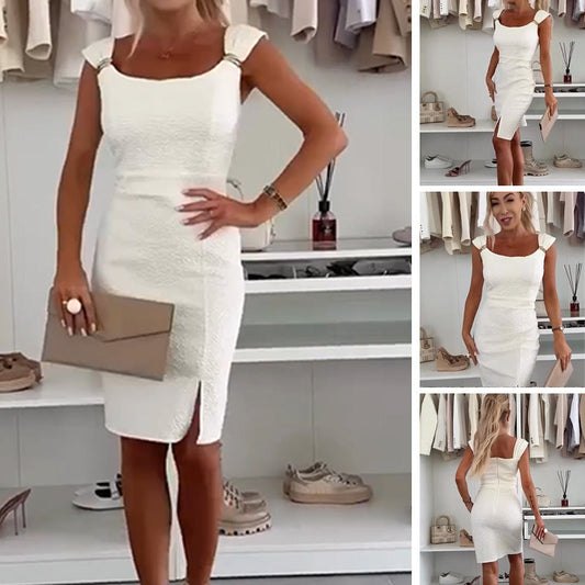 Bella Bodycon Dress | Elegant Side Slit, White Cocktail Dress 0