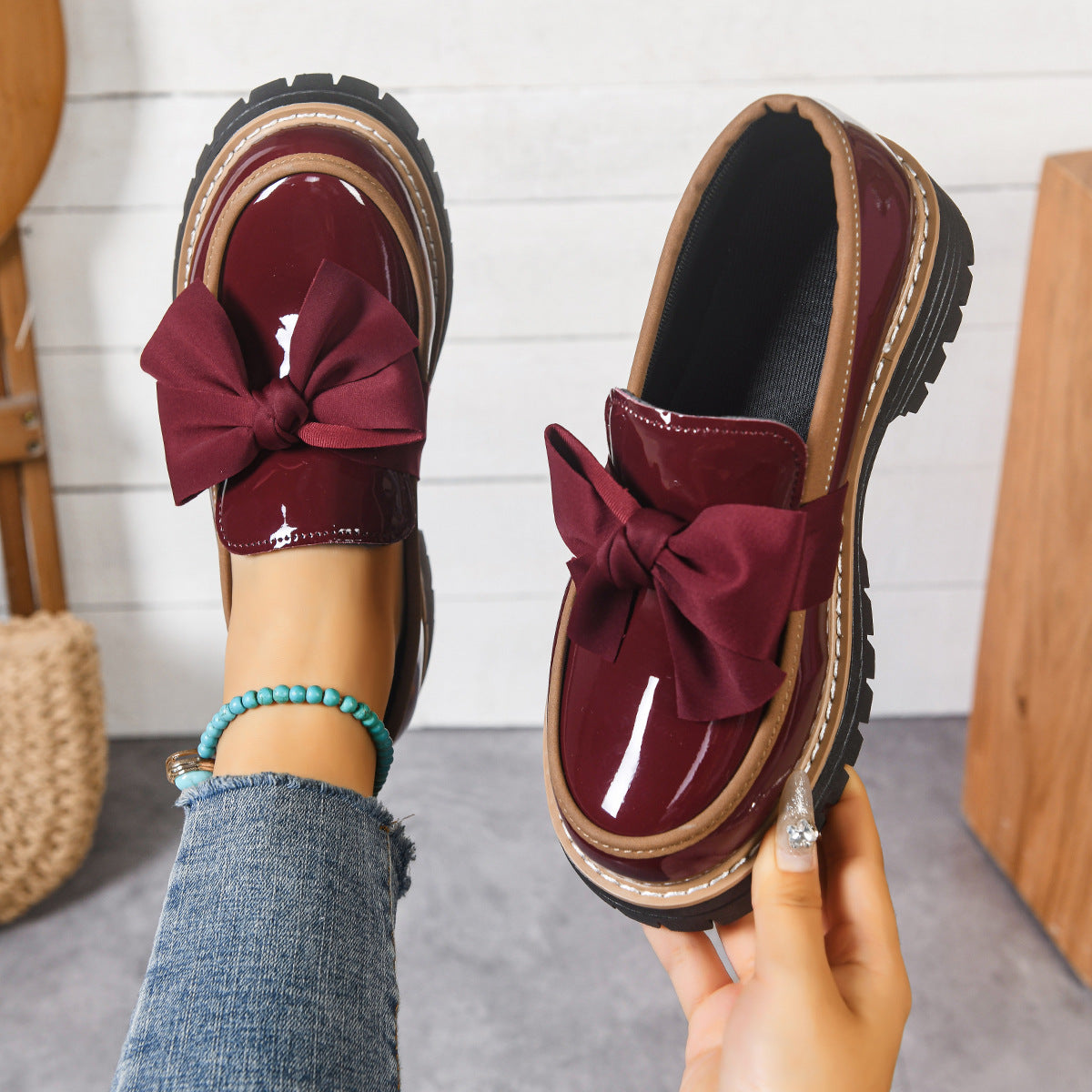 Bella Bowknot Loafers for Women | Black PU Leather, Comfortable Design 3
