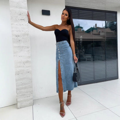 Bella Denim Skirt | Button Closure, Bodycon Fit 6
