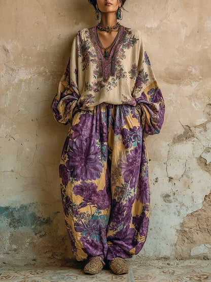 Bella Floral Set | V-Neck Top and Wide-Leg Pants 0