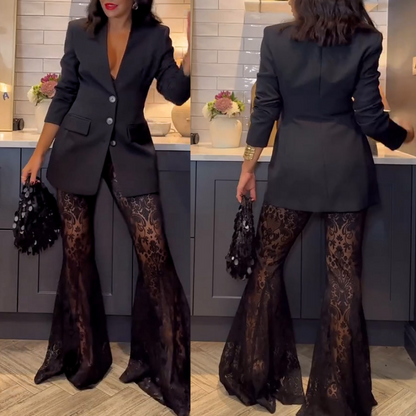 Bella Women's Suit | Chic Lace Blazer and Flared Pants Set 1