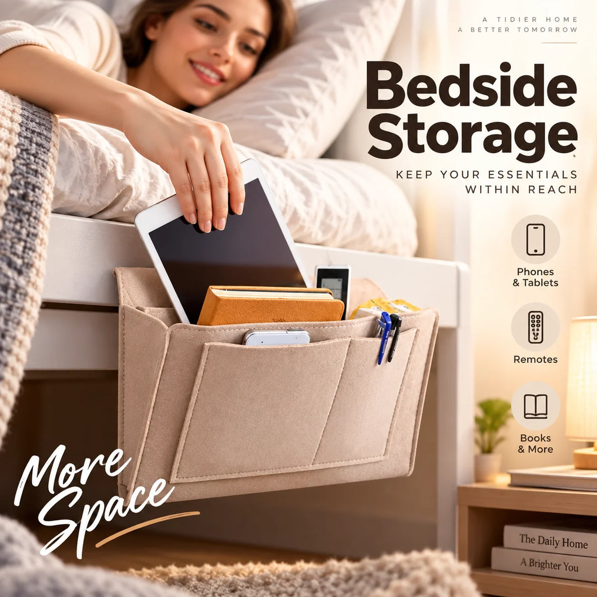 Bexley Bedside Caddy | Multi-Pocket Felt Nightstand Organizer 1