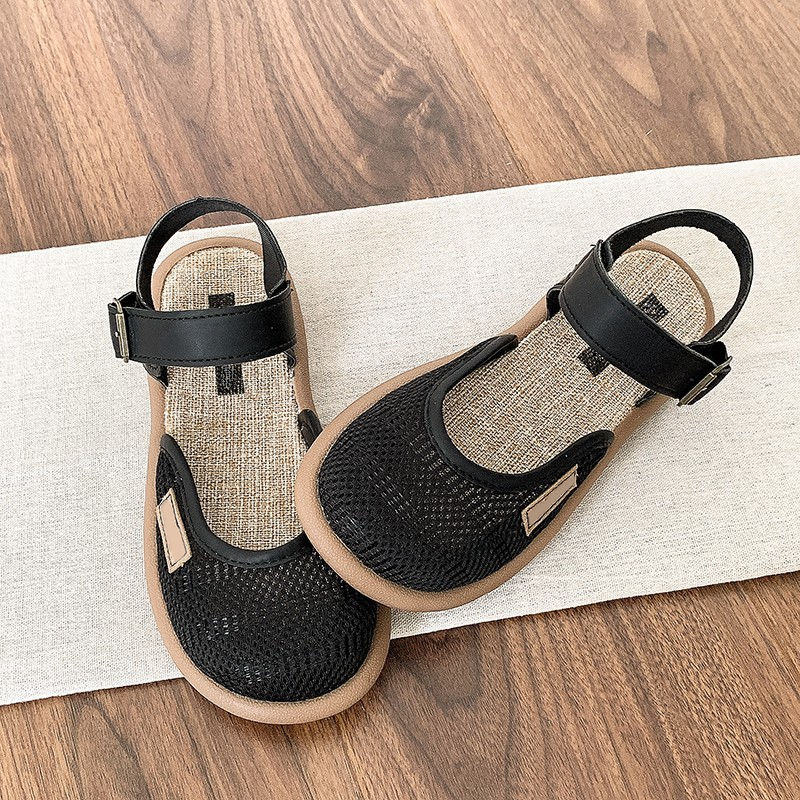 Blythe Black Flat Sandals | Breathable Mesh, Adjustable Ankle Strap 0