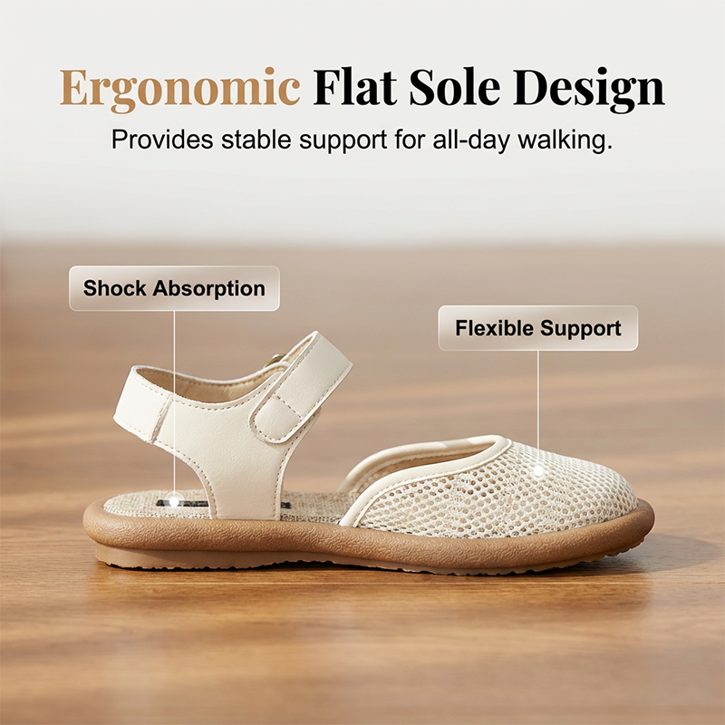 Blythe Black Flat Sandals | Breathable Mesh, Adjustable Ankle Strap 4