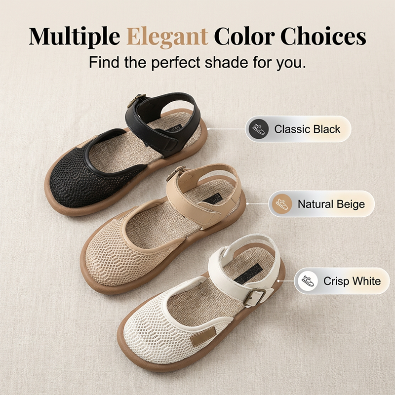 Blythe Black Flat Sandals | Breathable Mesh, Adjustable Ankle Strap 6