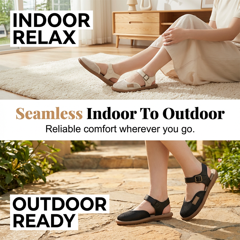 Blythe Black Flat Sandals | Breathable Mesh, Adjustable Ankle Strap 7