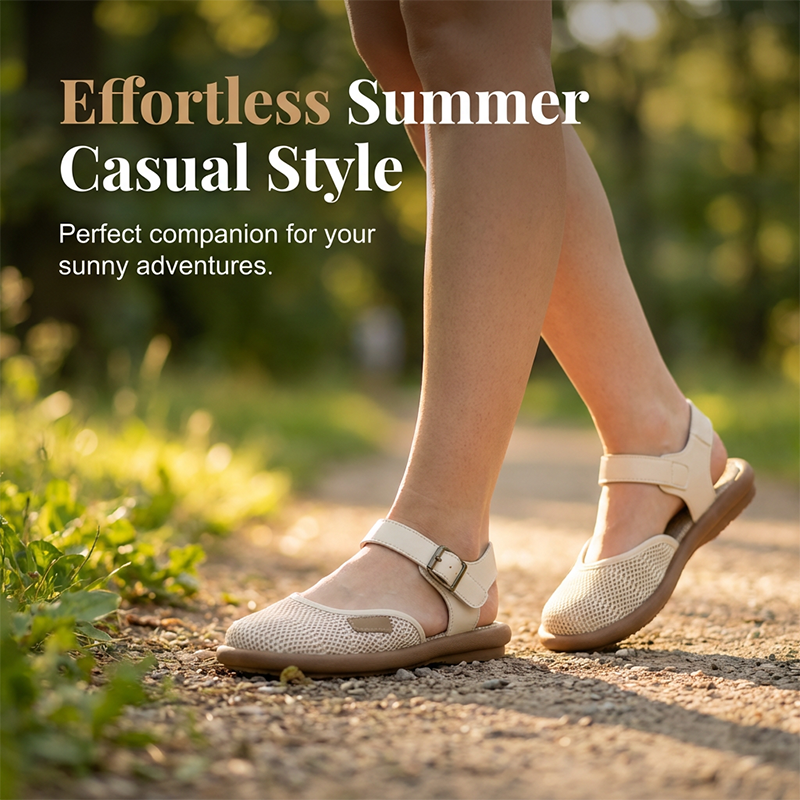 Blythe Black Flat Sandals | Breathable Mesh, Adjustable Ankle Strap 8