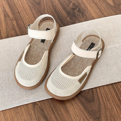 Blythe Black Flat Sandals | Breathable Mesh, Adjustable Ankle Strap 9