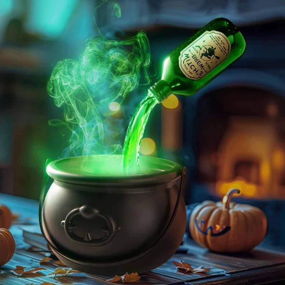 Bramble Halloween Cauldron Decor | Floating Potion Bottle with Mist Maker, Indoor Halloween Decorations 6