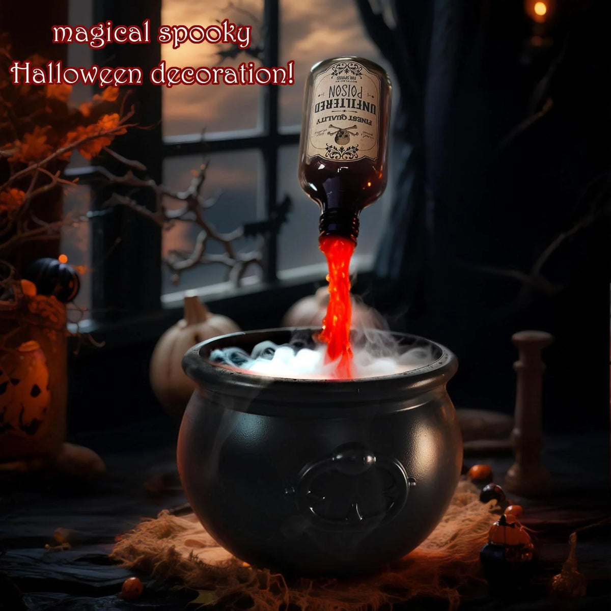 Bramble Halloween Cauldron Decor | Floating Potion Bottle with Mist Maker, Indoor Halloween Decorations 9