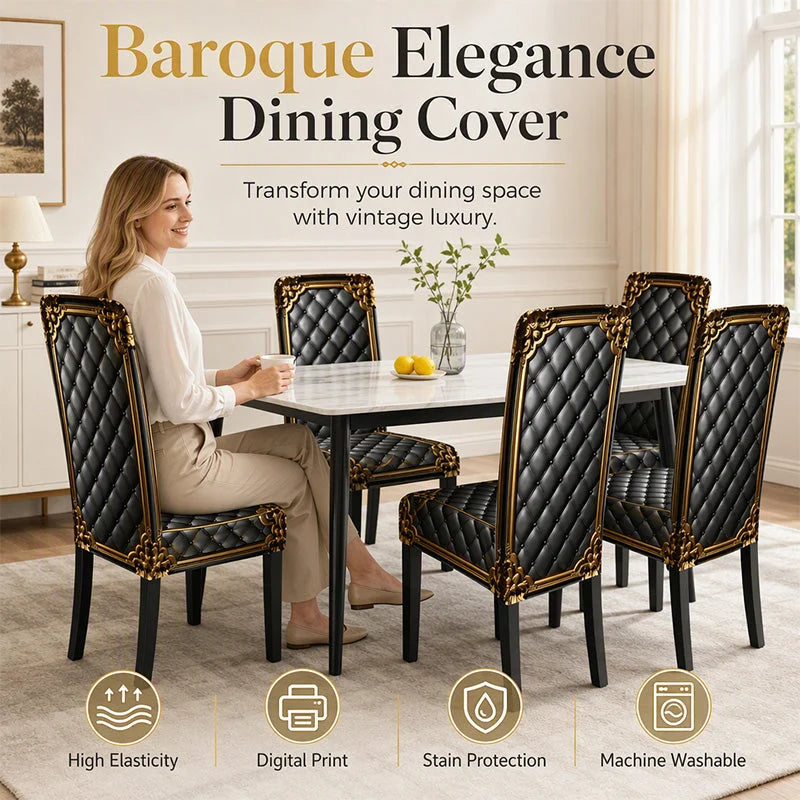 Brenno Dining Chair Cover | Washable, High-Density Polyester, Baroque Design 1