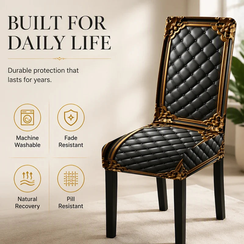 Brenno Dining Chair Cover | Washable, High-Density Polyester, Baroque Design 4