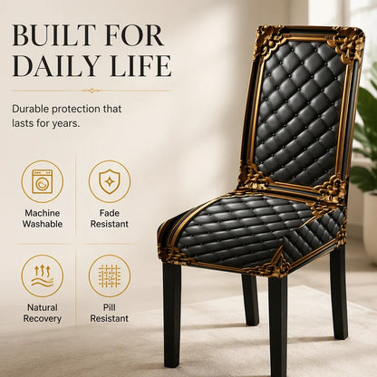 Brenno Dining Chair Cover | Washable, High-Density Polyester, Baroque Design 4