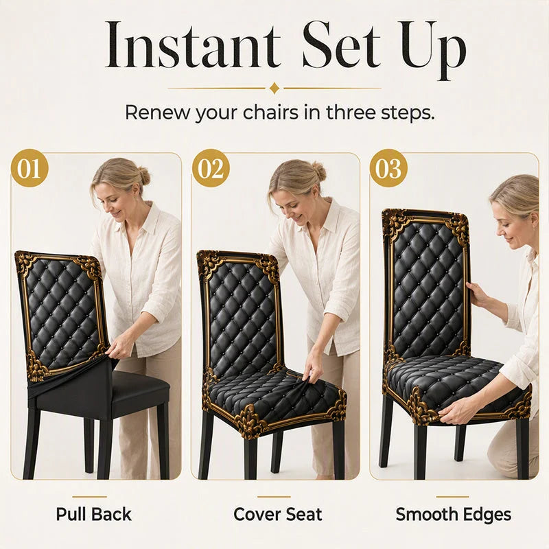 Brenno Dining Chair Cover | Washable, High-Density Polyester, Baroque Design 8