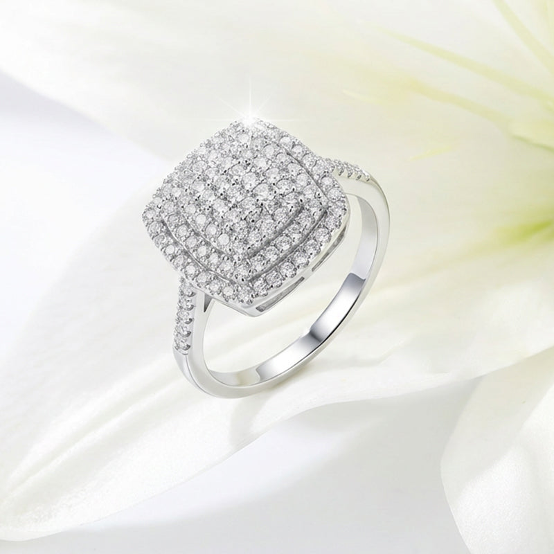 Brio Dobbelt Halo Firkantet Ring | Pude-Skåret, Hypoallergen