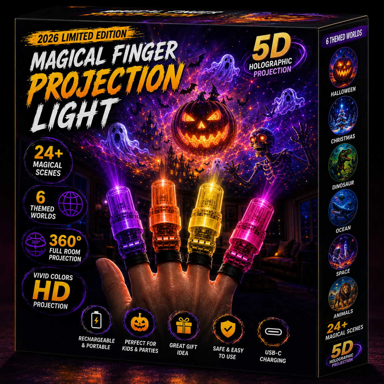 Brixen Magic Finger Projection Light | Halloween Edition, 24+ Scenes, 6 Themed Worlds 0