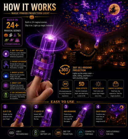 Brixen Magic Finger Projection Light | Halloween Edition, 24+ Scenes, 6 Themed Worlds 4