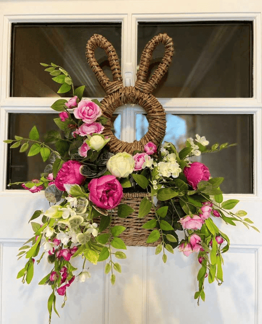 Bunny Basket Wall Pocket | Natural Woven Wicker Spring Decor 0