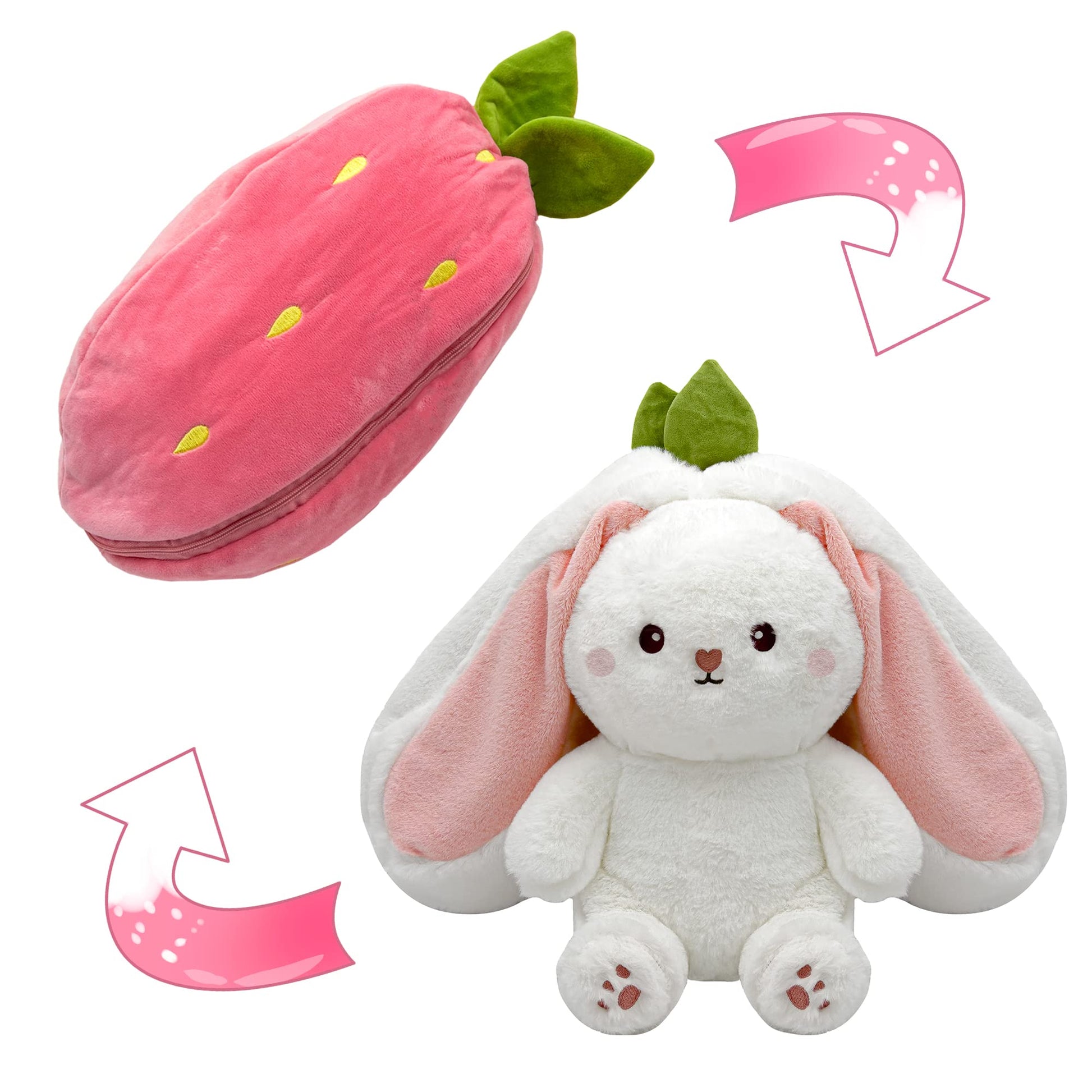 Bunny Plush Toy | Transformable Strawberry Rabbit, Soft PP Cotton 4
