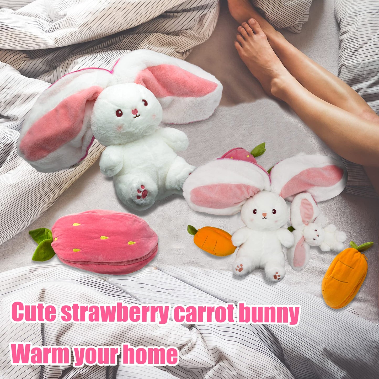 Bunny Plush Toy | Transformable Strawberry Rabbit, Soft PP Cotton 6