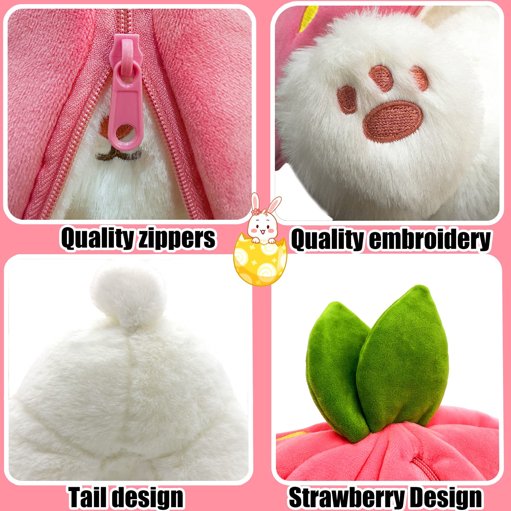 Bunny Plush Toy | Transformable Strawberry Rabbit, Soft PP Cotton 7