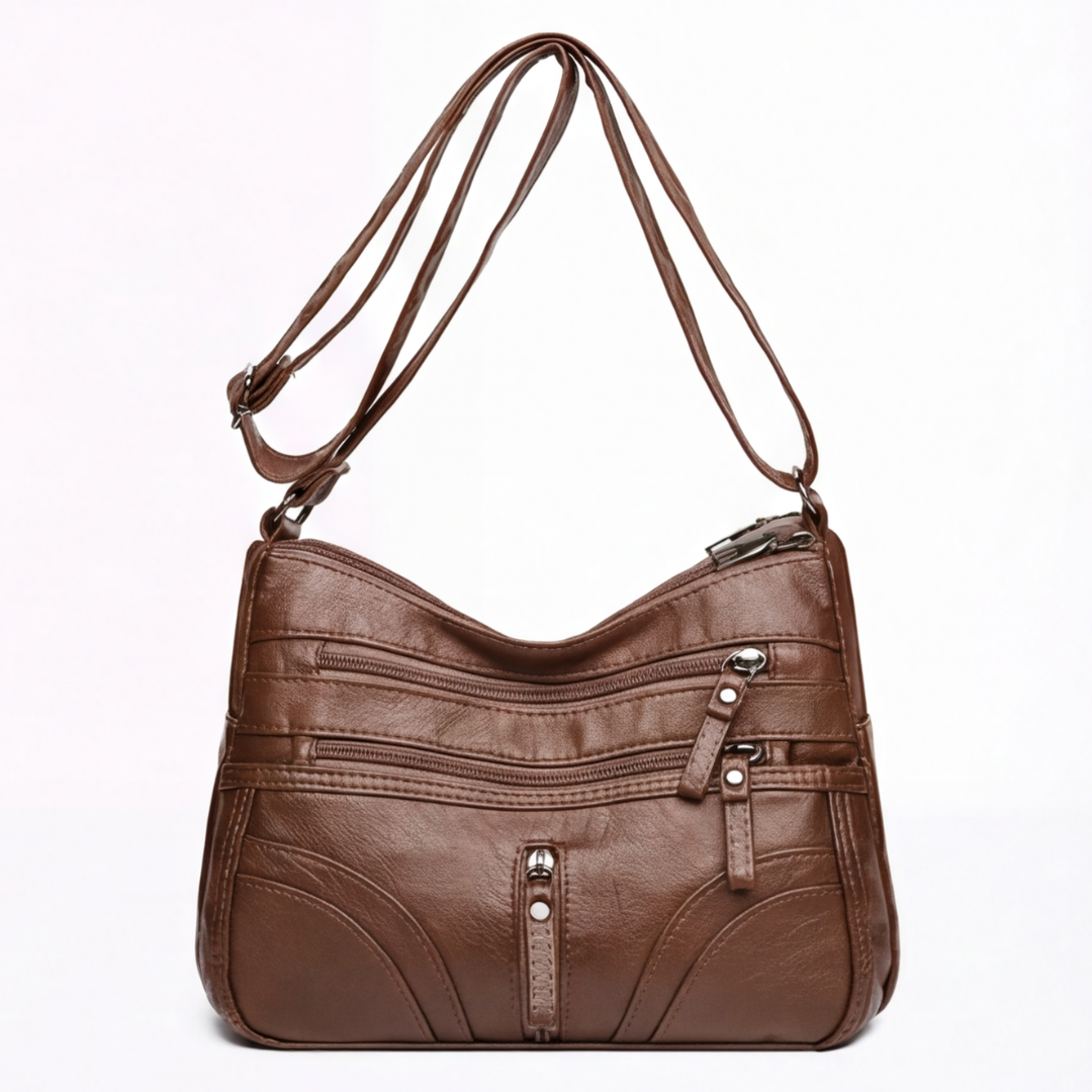 Caden Crossbody Bag | Soft PU Leather, 6 Zippered Pockets, Adjustable Strap 0