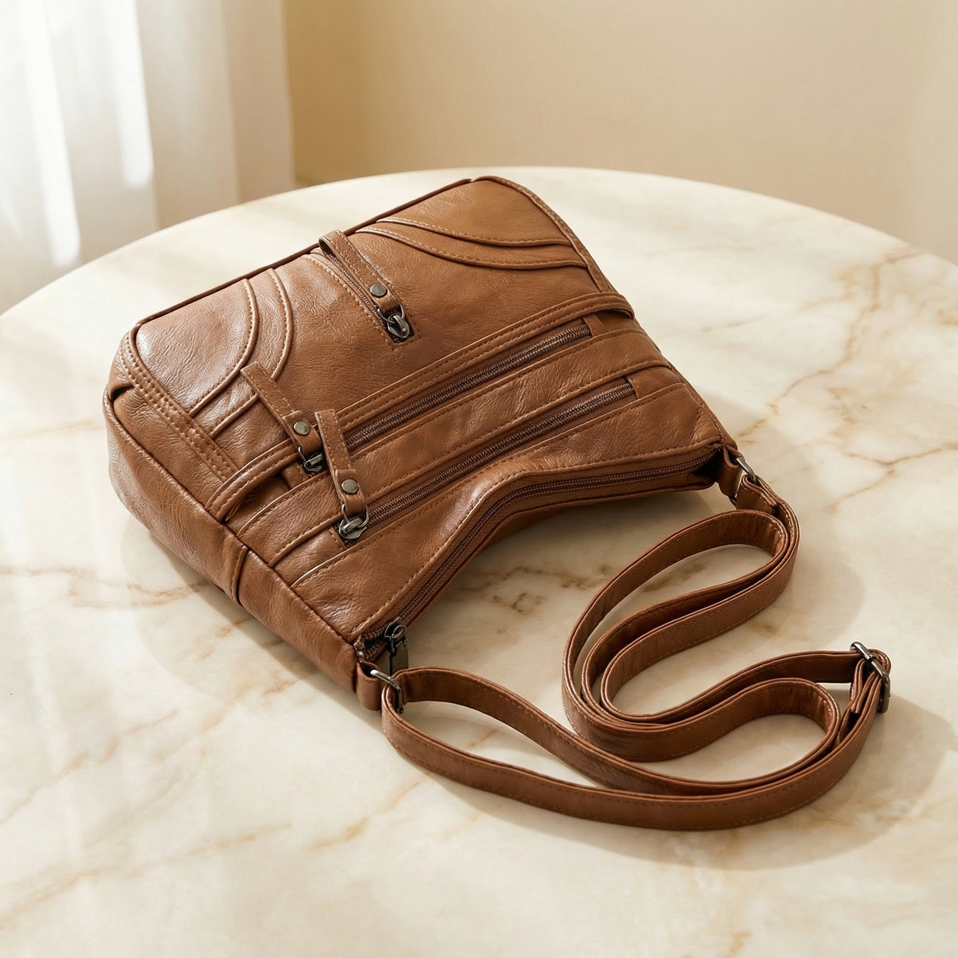 Caden Crossbody Bag | Soft PU Leather, 6 Zippered Pockets, Adjustable Strap 1