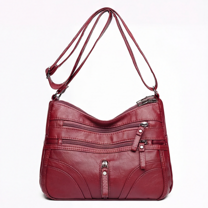 Caden Crossbody Bag | Soft PU Leather, 6 Zippered Pockets, Adjustable Strap 10