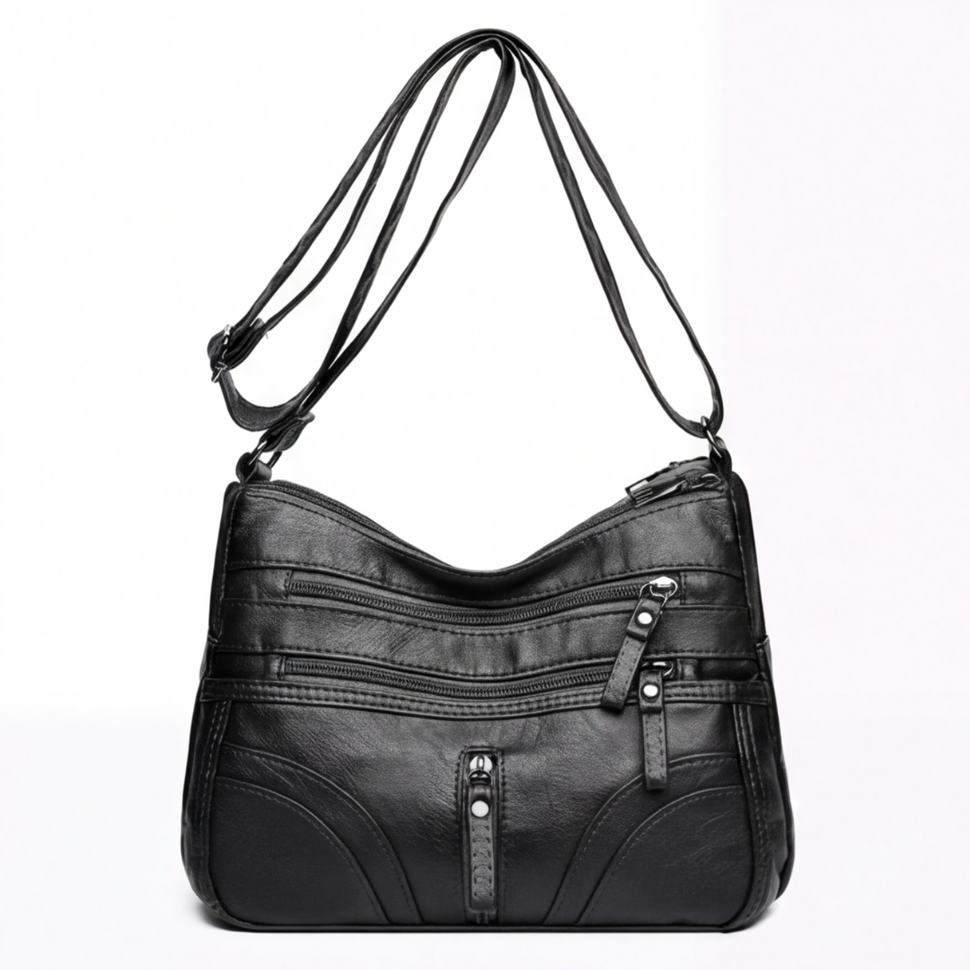 Caden Crossbody Bag | Soft PU Leather, 6 Zippered Pockets, Adjustable Strap 11
