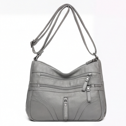 Caden Crossbody Bag | Soft PU Leather, 6 Zippered Pockets, Adjustable Strap 12