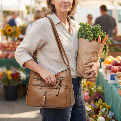 Caden Crossbody Bag | Soft PU Leather, 6 Zippered Pockets, Adjustable Strap 3