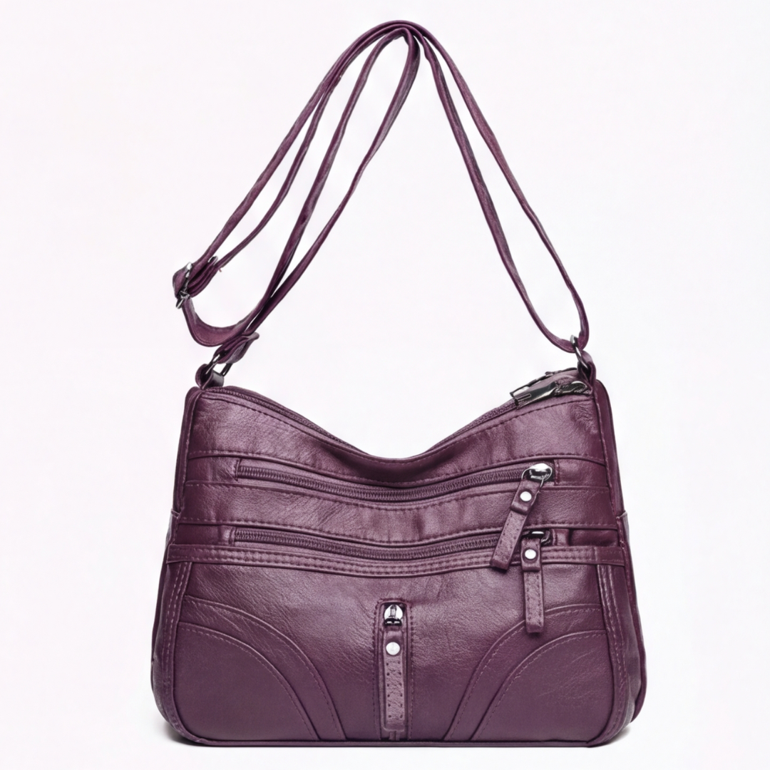 Caden Crossbody Bag | Soft PU Leather, 6 Zippered Pockets, Adjustable Strap 9