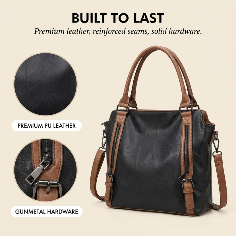 Caden Large Tote Bag | PU Leather, 3-Way Carry, Spacious Interior 3