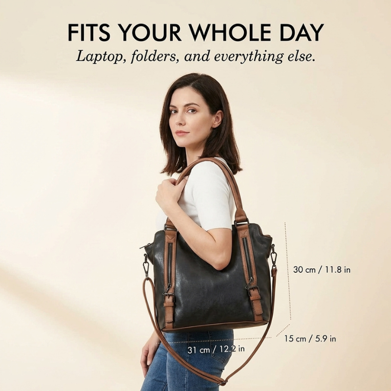 Caden Large Tote Bag | PU Leather, 3-Way Carry, Spacious Interior 4
