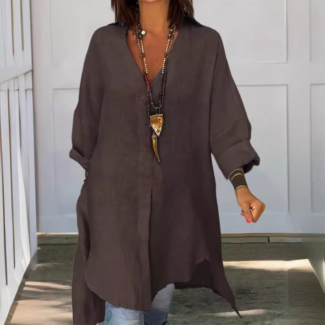 Cali V-Neck Women's Shirt | Breathable Cotton-Linen Blend, Plus Size Available 1