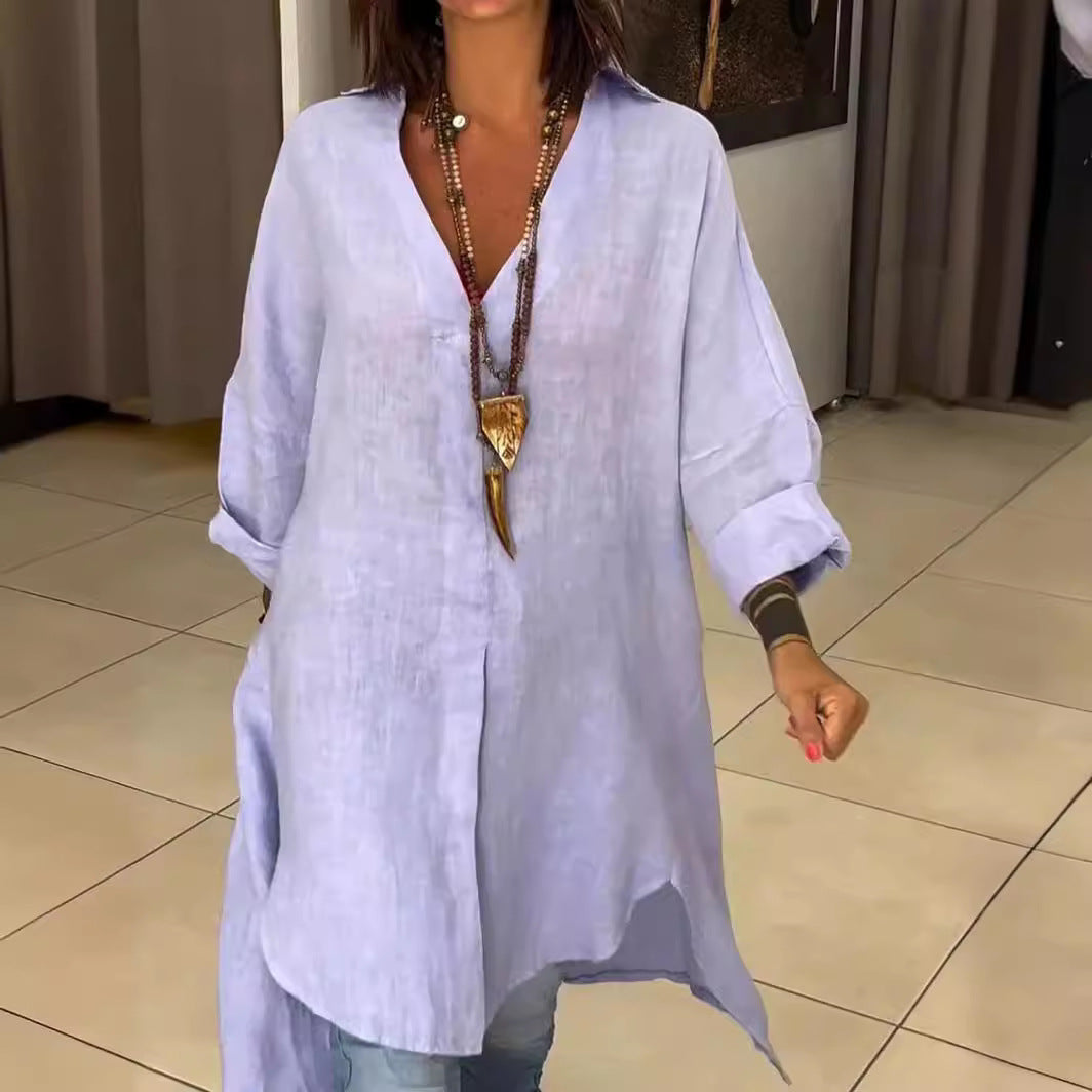 Cali V-Neck Women's Shirt | Breathable Cotton-Linen Blend, Plus Size Available 4