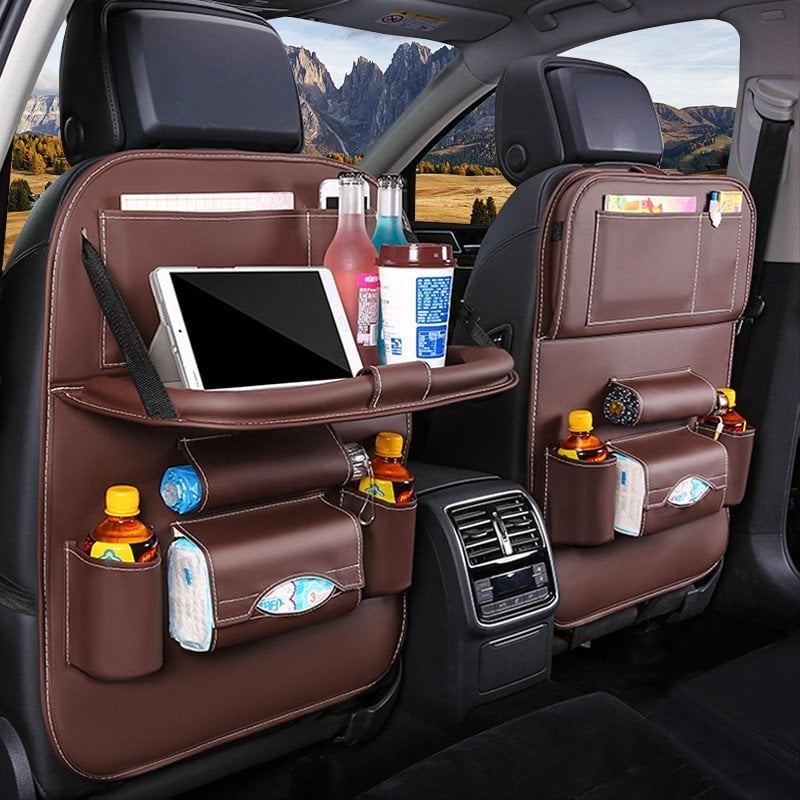 Caro Back Seat Organizer | Waterproof Leather, Foldable Table 1