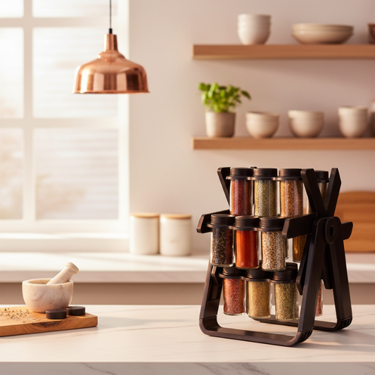 Caro Spice Rack Organizer | 18-Jar Rotating Design, Space-Saving 0