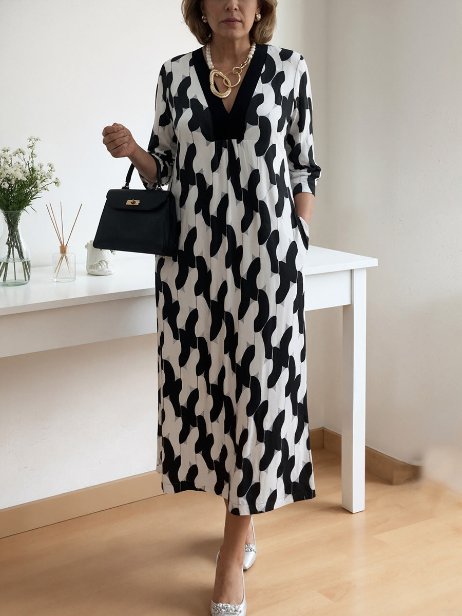 Chic Maxi Dress | V-Neck, Mid-Length Sleeves, Plus Size Available 1