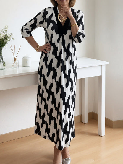 Chic Maxi Dress | V-Neck, Mid-Length Sleeves, Plus Size Available 2