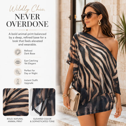 Ciera Skirt Set | Stretchy Animal Print, Draped Top and Mini Skirt 5
