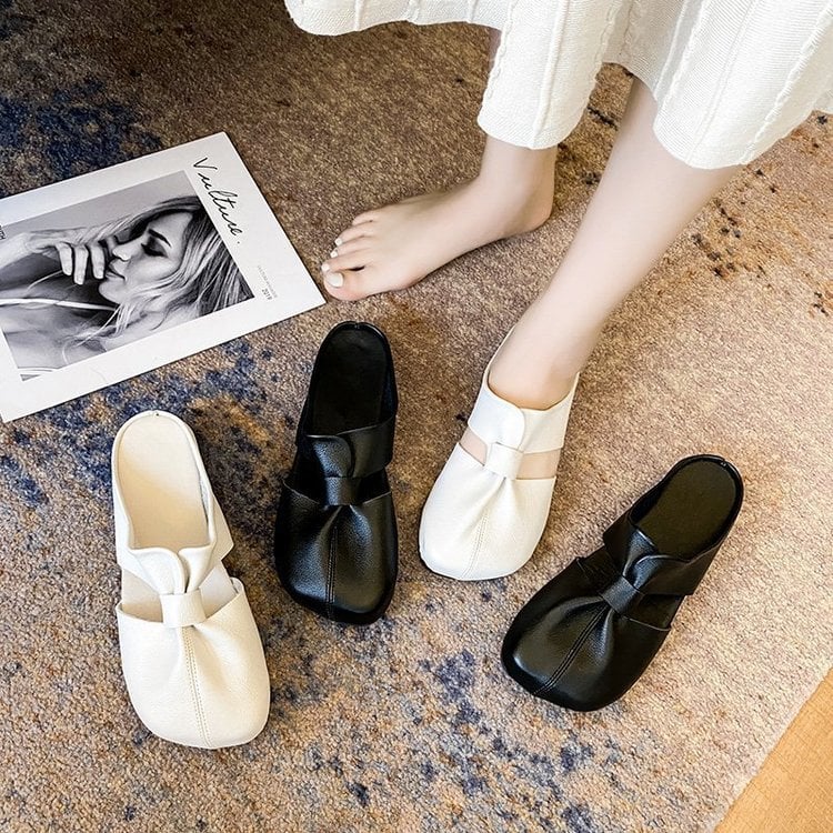 Cleo Black Mules | Comfortable PU Leather, Cut-Out Design